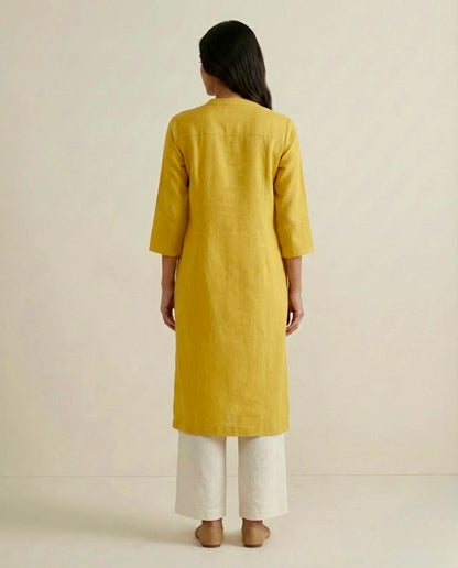 Yellow Linen Long Kurta