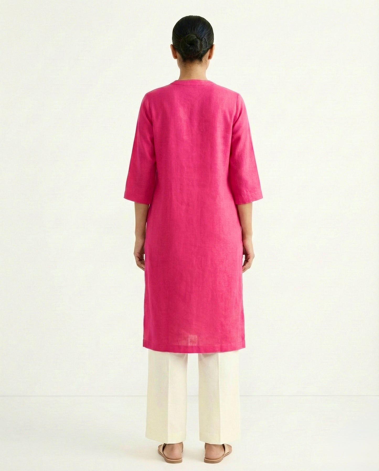 Hot Pink Linen Long Kurta