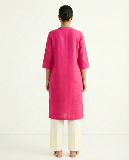 Hot Pink Linen Long Kurta