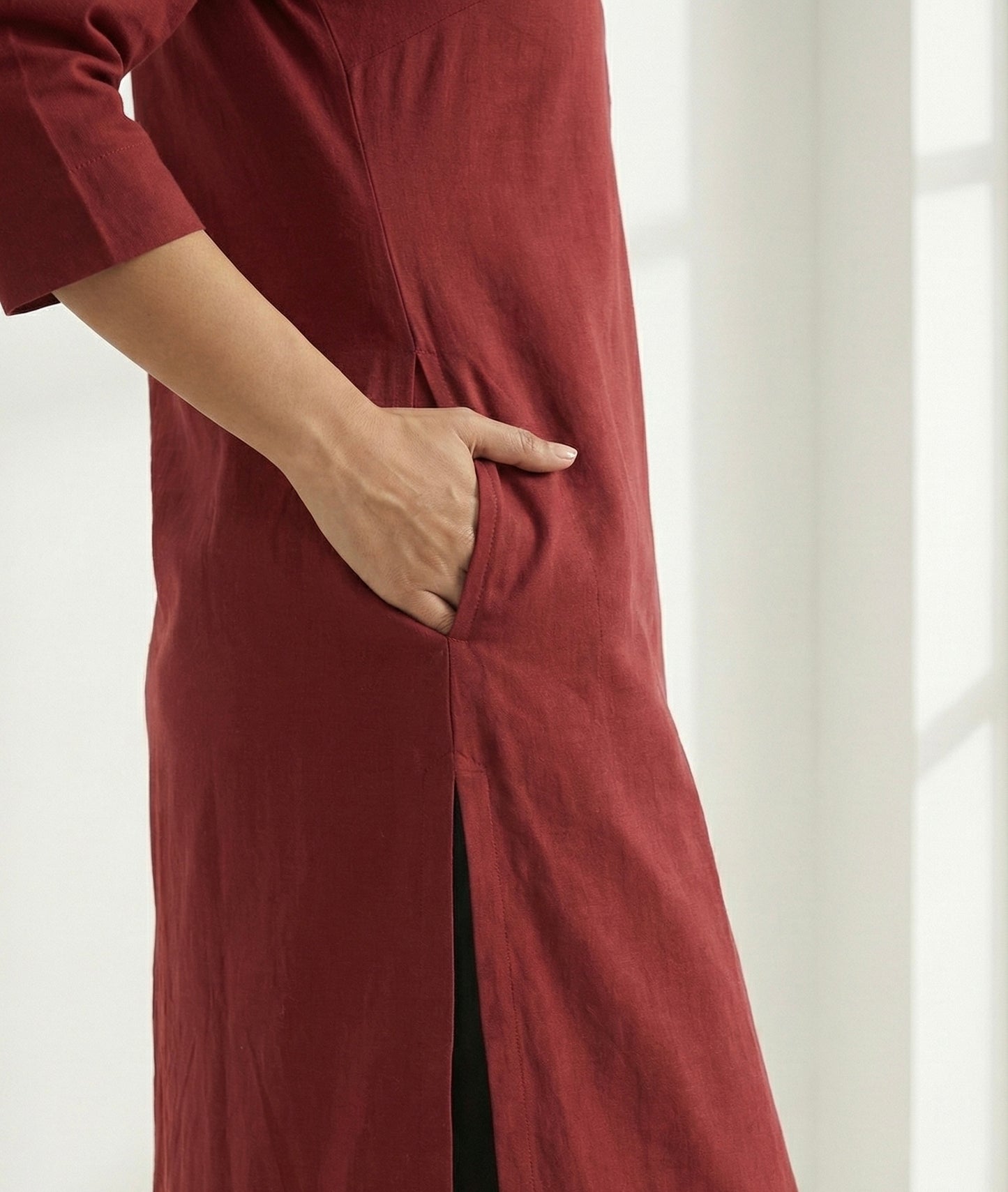 Maroon Linen Long Kurta