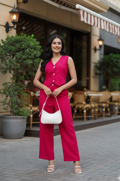 Hot Pink Waist Coat Co-ord set
