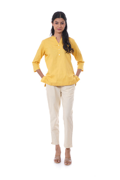 Yellow Solid Short Kurti