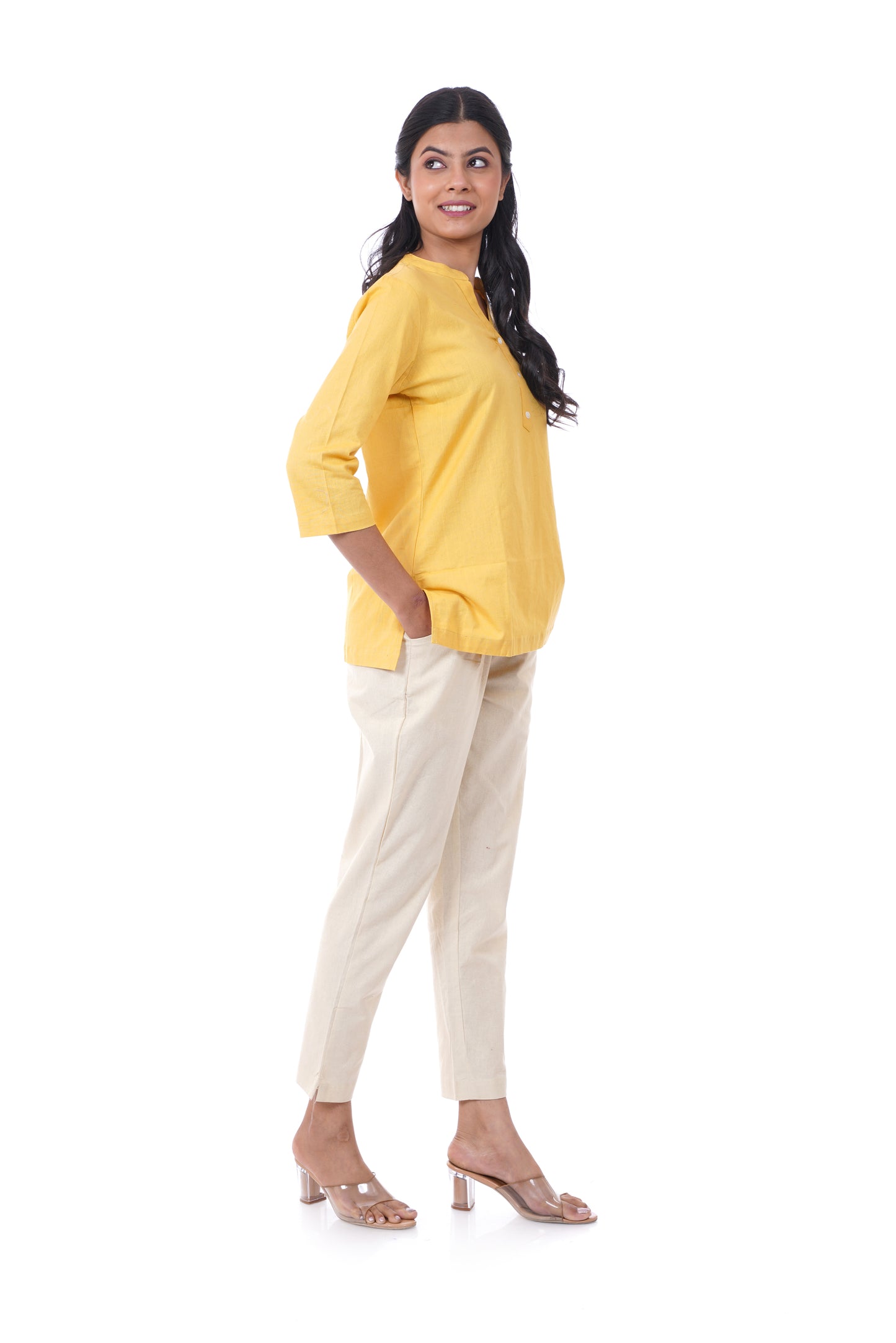 Yellow Solid Short Kurti