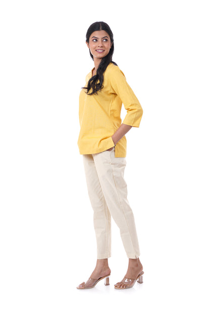 Yellow Solid Short Kurti