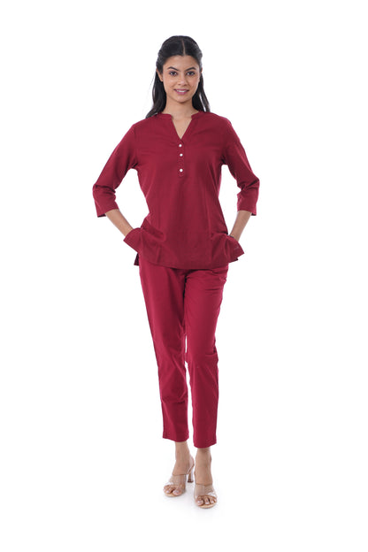 Maroon Solid Short Kurti