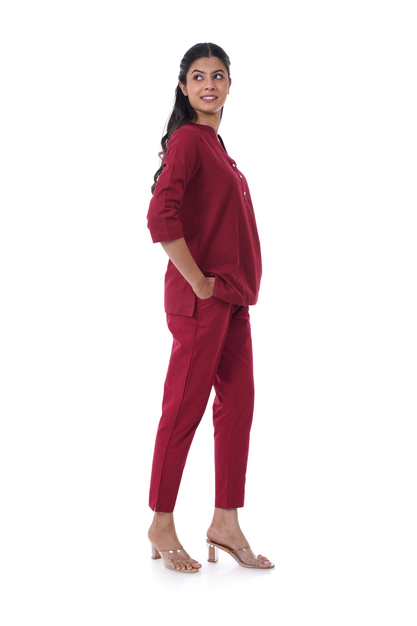 Maroon Solid Short Kurti