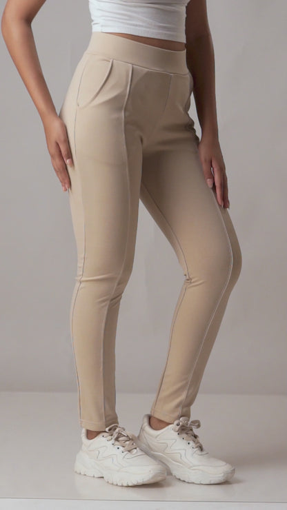 Beige Super Stretchable Jeggings