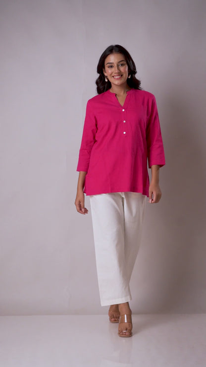 Hot Pink Solid Short Kurti
