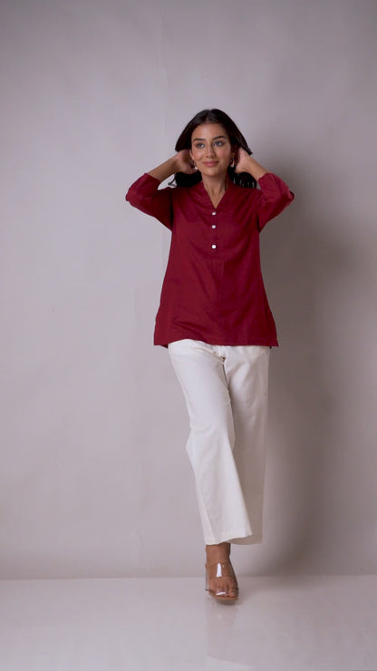 Maroon Solid Short Kurti