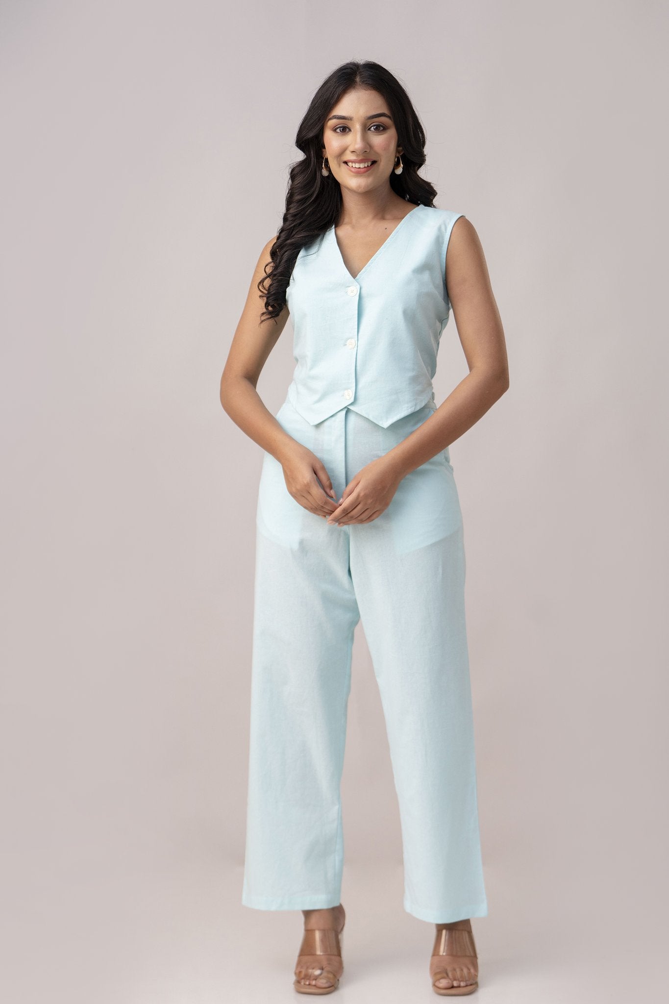 Pale Blue Waist Coat Co-ord set